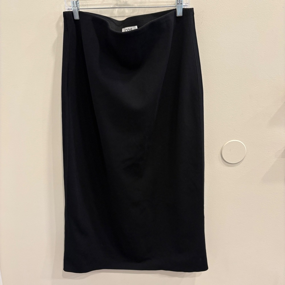 COS Black Ribbed Knit Midi Pencil Skirt Elastic Waist Large Minimalist Staple